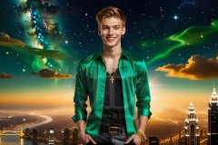 The Men of the Golden City is a collection of AI generated images of beautiful,glamorous,handsome guys in the heavens.