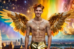 The Men of the Golden City is a collection of AI generated images of beautiful,glamorous,handsome guys in the heavens.