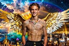 The Men of the Golden City is a collection of AI generated images of beautiful,glamorous,handsome guys in the heavens.