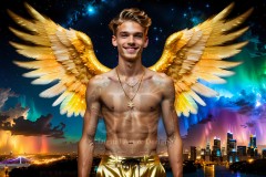 The Men of the Golden City is a collection of AI generated images of beautiful,glamorous,handsome guys in the heavens.