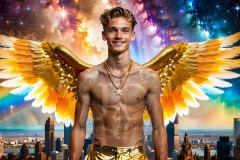 The Men of the Golden City is a collection of AI generated images of beautiful,glamorous,handsome guys in the heavens.