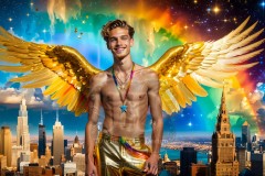 The Men of the Golden City is a collection of AI generated images of beautiful,glamorous,handsome guys in the heavens.