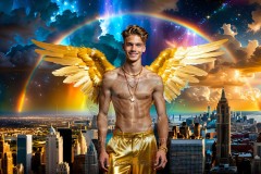 The Men of the Golden City is a collection of AI generated images of beautiful,glamorous,handsome guys in the heavens.