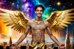 The Men of the Golden City is a collection of AI generated images of beautiful,glamorous,handsome guys in the heavens.