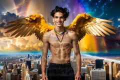 The Men of the Golden City is a collection of AI generated images of beautiful,glamorous,handsome guys in the heavens.