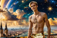 The Men of the Golden City is a collection of AI generated images of beautiful,glamorous,handsome guys in the heavens.