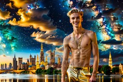 The Men of the Golden City is a collection of AI generated images of beautiful,glamorous,handsome guys in the heavens.