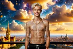 The Men of the Golden City is a collection of AI generated images of beautiful,glamorous,handsome guys in the heavens.