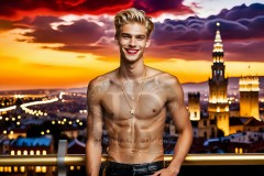 The Men of the Golden City is a collection of AI generated images of beautiful,glamorous,handsome guys in the heavens.