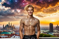 The Men of the Golden City is a collection of AI generated images of beautiful,glamorous,handsome guys in the heavens.