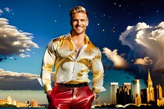 The Men of the Golden City is a collection of AI generated images of beautiful,glamorous,handsome guys in the heavens.