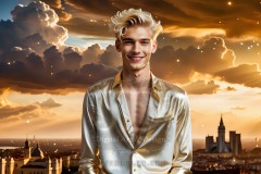 The Men of the Golden City is a collection of AI generated images of beautiful,glamorous,handsome guys in the heavens.