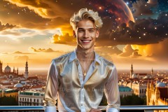 The Men of the Golden City is a collection of AI generated images of beautiful,glamorous,handsome guys in the heavens.