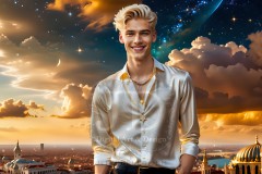 The Men of the Golden City is a collection of AI generated images of beautiful,glamorous,handsome guys in the heavens.