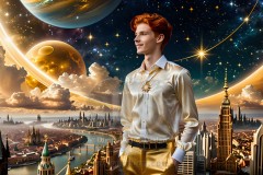 The Men of the Golden City is a collection of AI generated images of beautiful,glamorous,handsome guys in the heavens.