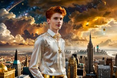 The Men of the Golden City is a collection of AI generated images of beautiful,glamorous,handsome guys in the heavens.