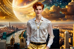 The Men of the Golden City is a collection of AI generated images of beautiful,glamorous,handsome guys in the heavens.