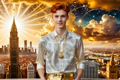 The Men of the Golden City is a collection of AI generated images of beautiful,glamorous,handsome guys in the heavens.