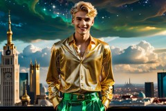 The Men of the Golden City is a collection of AI generated images of beautiful,glamorous,handsome guys in the heavens.